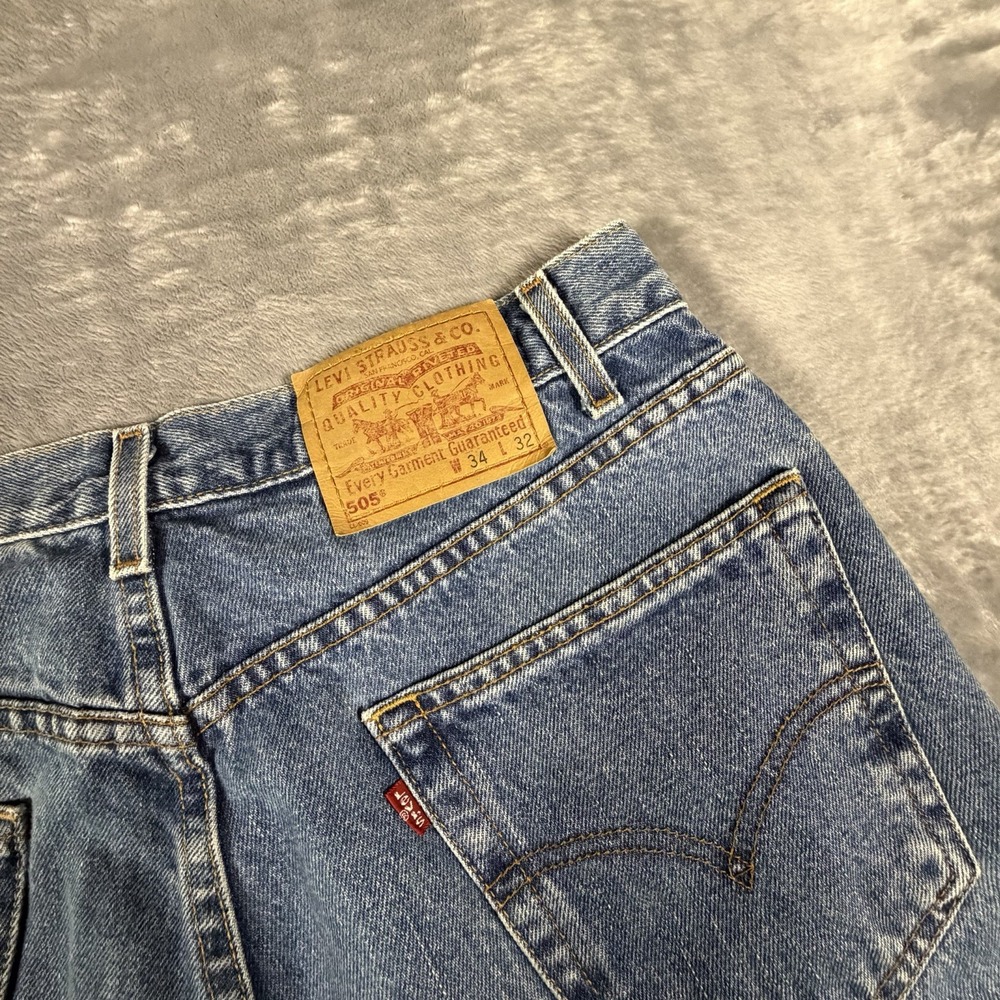 Vtg Levi's 505 Jeans Men's 34x32 Fit 32x32 Blue Denim Straight Leg Boot Y2K 90s - Picture 10 of 16